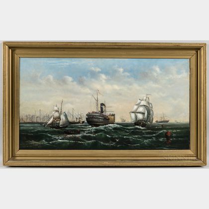 Anglo/American School, 19th Century Harbor Scene with Sailing and Steam Ships