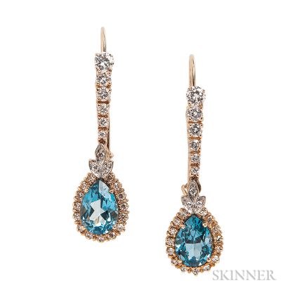 14kt Gold, Blue Topaz, and Diamond Earrings