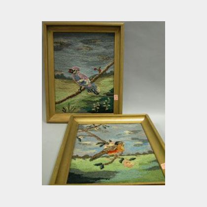 Pair of Framed Robin and Blue Jay Hooked Panels