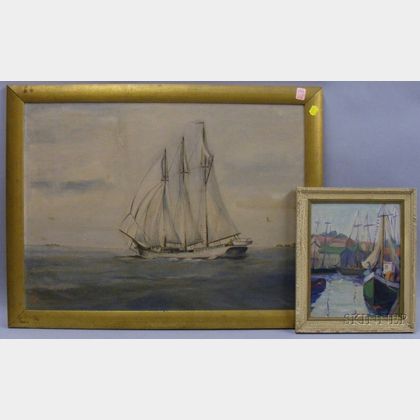 Two Framed 20th Century American School Oil on Canvasboard Marine Scenes