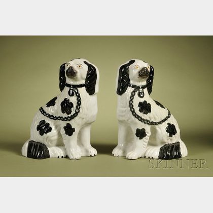 Pair of Victorian Staffordshire Pottery Spaniels