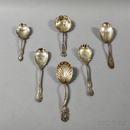 Six Sterling Silver Serving Spoons