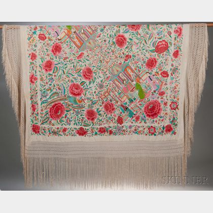 Embroidered Silk Macrame Shawl