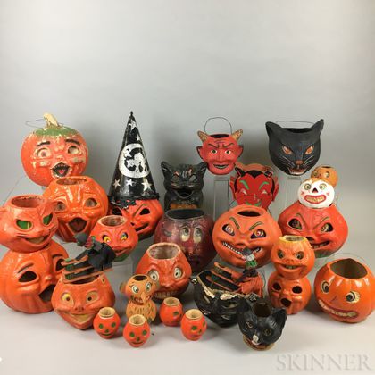 Group of Vintage Papier-mache Halloween Decorations