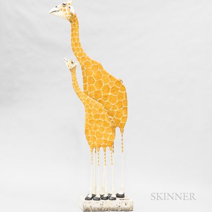 Todd Warner (American, b. 1945) Ceramic Giraffe Mother and Calf
