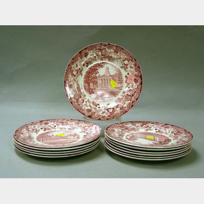 Set of Twelve Wedgwood Red and White 1932 Harvard Decorated Luncheon Plates