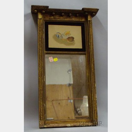 Federal Giltwood Tabernacle Mirror with Watercolor Panel Depicting Seashells