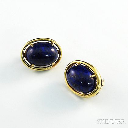 Pair of 14kt Gold and Lapis Lazuli Earrings