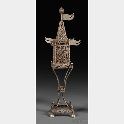 Austrian .800 Silver Filigree Tower-form Spice Container
