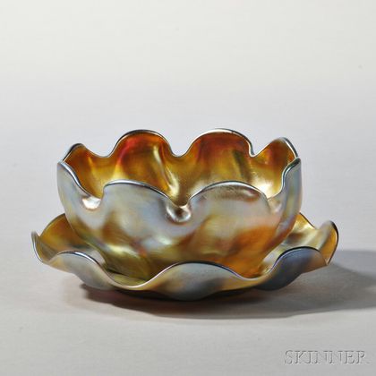 Tiffany Gold Favrile Bowl and Undertray 