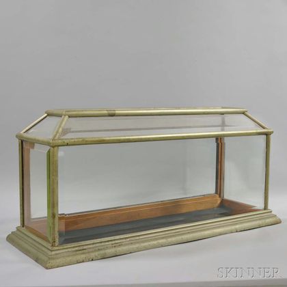 Pewter and Beveled Glass Casket-form Display Case