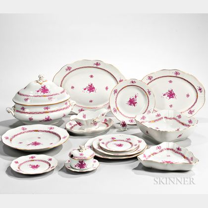 Sixty-four-piece Herend "Chinese Bouquet" Pattern Porcelain Dinner Service