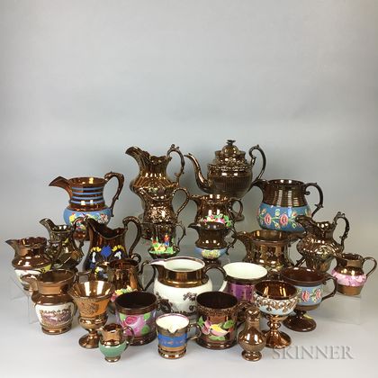 Twenty-six Copper Lustre Ceramic Vessels. Estimate $20-200