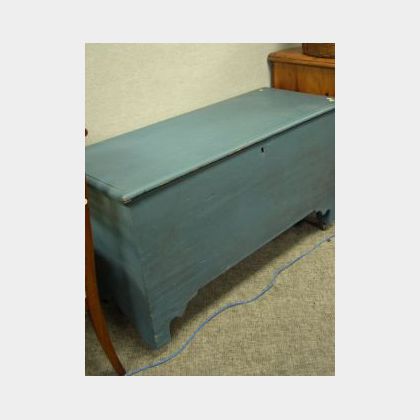 Blue Painted Wooden Blanket Chest. 