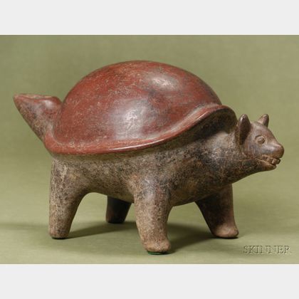 Pre-Columbian Painted Pottery Turtle-Dog Figure