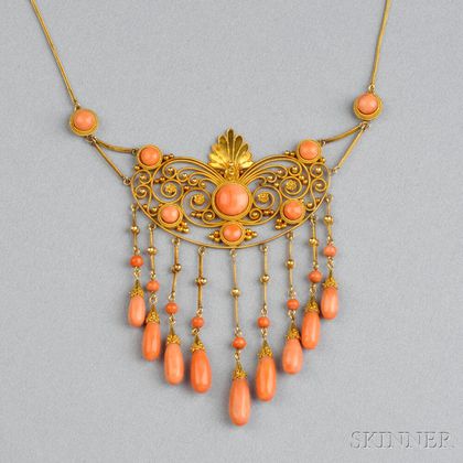 Antique 18kt Gold and Coral Necklace