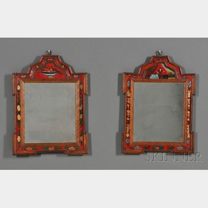 Two Similar Courting Mirrors with Reverse-painted Glass