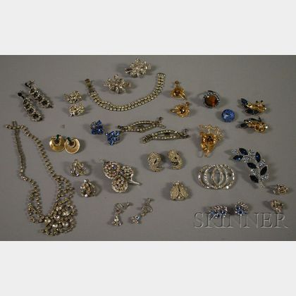 Group of Mostly Rhinestone and Paste Costume Jewelry