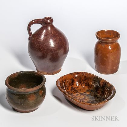 Four New England Redware Table Items