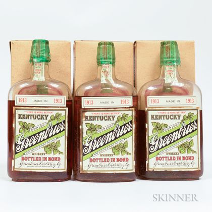 Kentucky Greenbrier 11 Years Old 1913, 3 pint bottles (oc) 