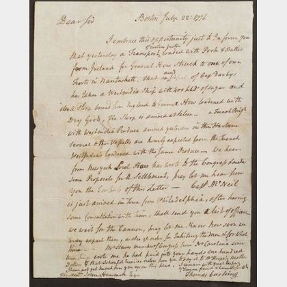 (Revolutionary War, Thomas Cushing to John Hancock)
