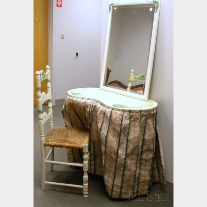 Paint Decorated Slat-back Side Chair, Dressing Table, and a Mirror. 