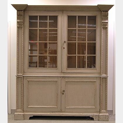 French Provincial-style Gray-painted and Carved Cupboard