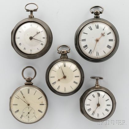 Five Silver London Key-wind Watches