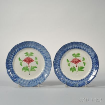 Two Blue Spatterware Plates