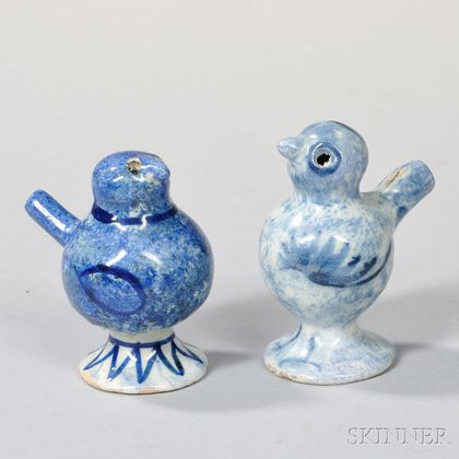 Two Delft Bird-form Whistles