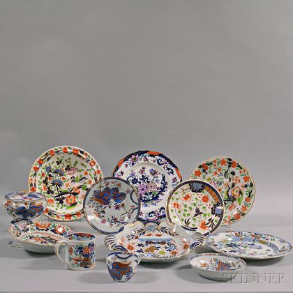 Twelve English Porcelain and Ceramic Imari-palette Items