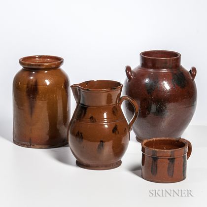 Four Manganese-decorated Redware Table Items
