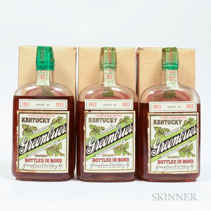 Kentucky Greenbrier 11 Years Old 1913, 3 pint bottles (oc) 