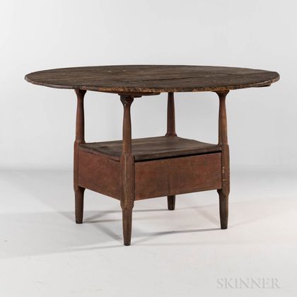 Pine and Maple Circular-top Hutch Table