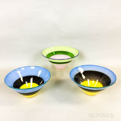 Three Simon Moore Studio Glass Bowls