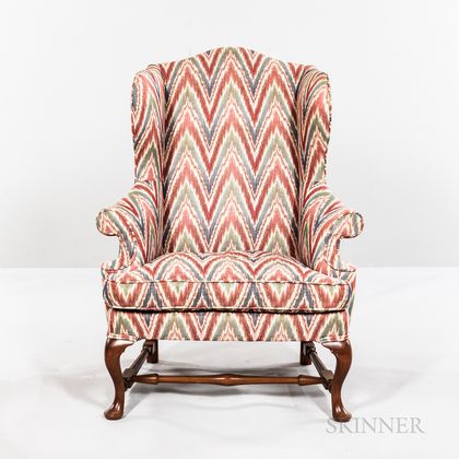 Queen Anne-style Mahogany Wingback Chair