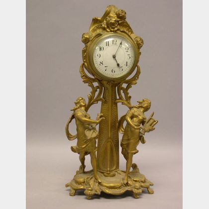 French Rococo-style Gilt Cast Metal Figural Mantel Clock