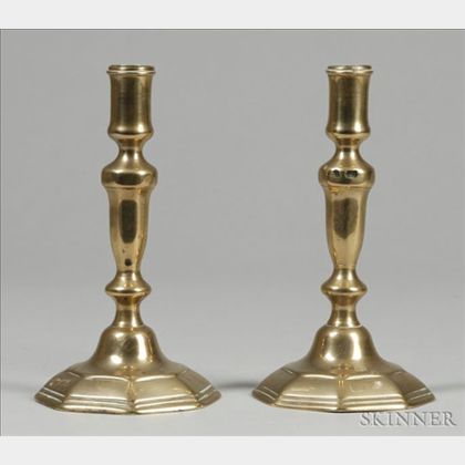 Pair of Brass Octagonal Base Candlesticks