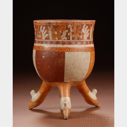 Pre-Columbian Polychrome Pottery Tripod Bowl