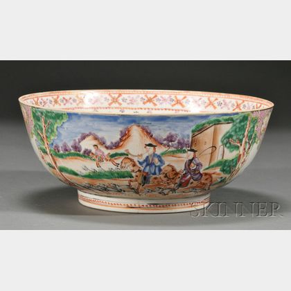 Chinese Export Famille Rose Porcelain Hunt Bowl