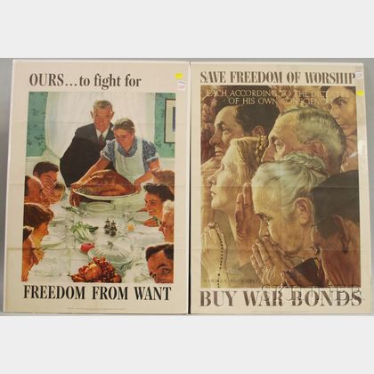 Two WWII Norman Rockwell Lithograph Freedoms Posters