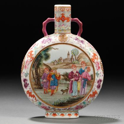 Famille Rose Moonflask with European Figures