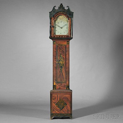 Paint-decorated and Gilt-stenciled Tall Case Clock