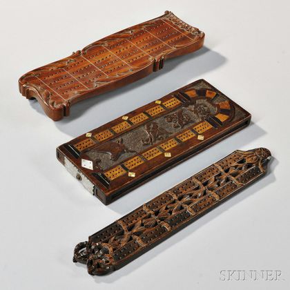 Three Carved Wooden Cribbage Boards
