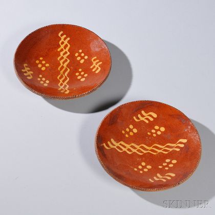 Two Redware Slip-decorated Plates