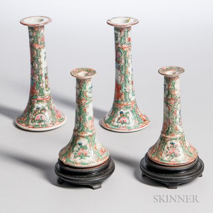 Two Pairs of Rose Medallion Export Porcelain Candlesticks