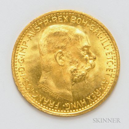 1912 Austrian 10 Corona Gold Coin, KM2816
