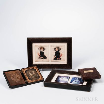 Miniature Watercolor Portraits of Samuel Gager III and Wealthy Ann Huntington, and Two Cased Photographs