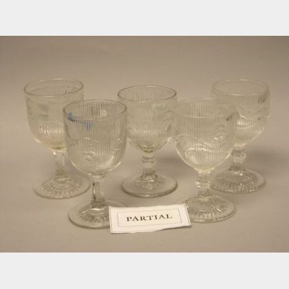 Forty-three Colorless Pressed Ribbed Bellflower Pattern Glass Water Goblets. 