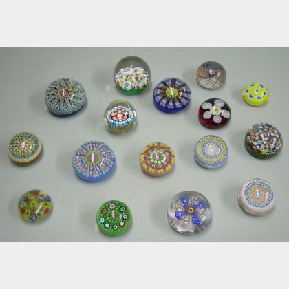 Sixteen Millefiore Art Glass Paperweights